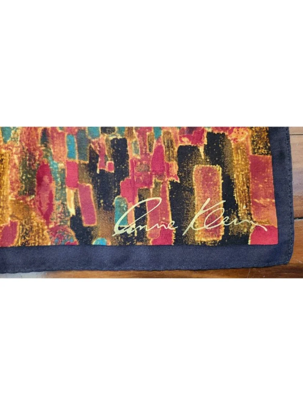 Vintage Anne Klein Silk Scarf 38x35 Abstract Multicolor Signed Square Wrap